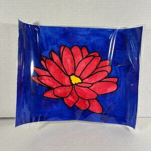 Watercolor Flower Painting Red Flower with Blue Background